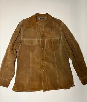 JCPenney Brown Suede Leather Shirt Jacket Snap Front Western